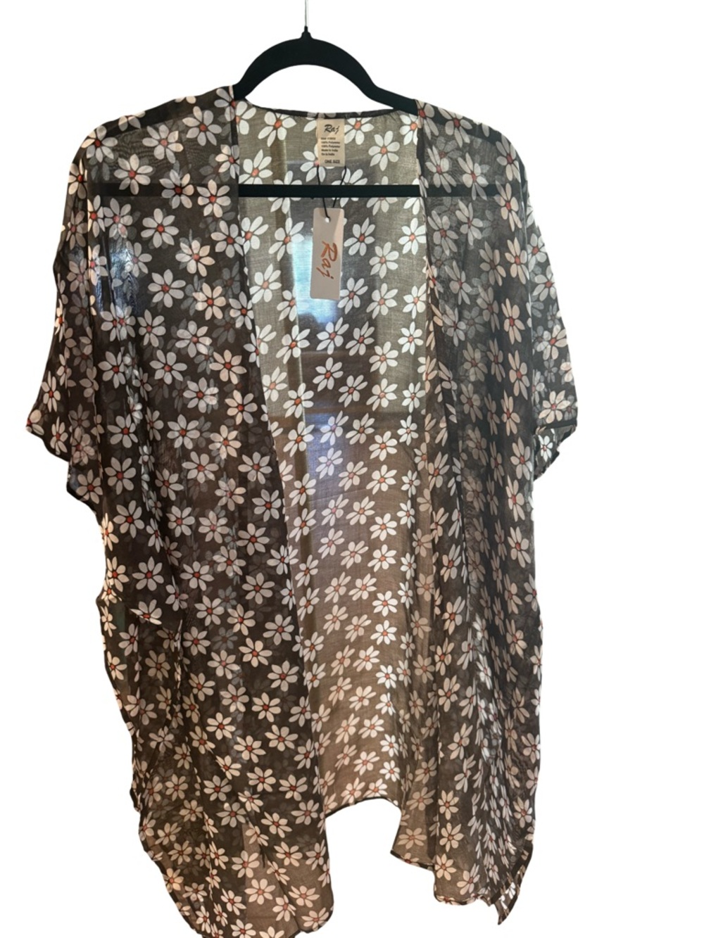 Raj Floral Sheer Swim Coverup in Black and White